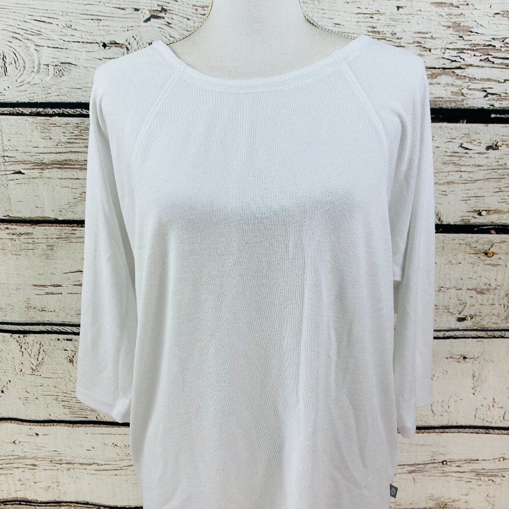 Talbots Women's Casual Top White 3/4 Sleeve Twisted Back Size Medium - Petite